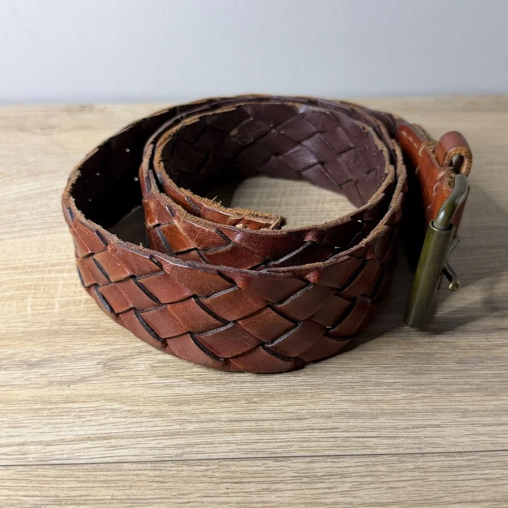 American Eagle Braided Belt Brown Boho Western‎ Vintage Distressed Hippie Large